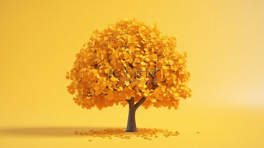 大自然的秋天黄橡树叶的简约 3D 渲染