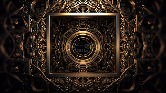 金色幻觉艺术精致 3d 渲染框架设计背景