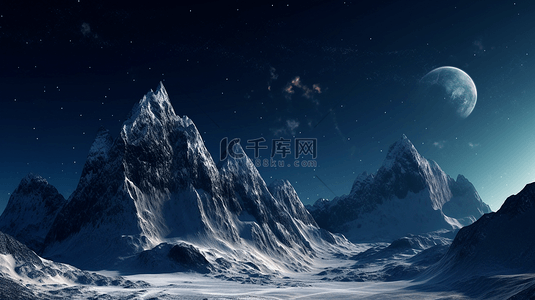 抽象月亮背景图片_山脉雪山自然风景星空装饰月亮背景