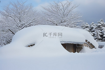 小王子和狐狸背景图片_一个小棚子，里面有很多雪，树木堆得很高