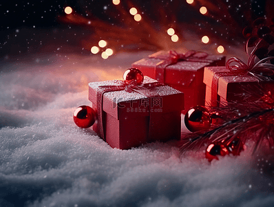蜡烛挂饰球雪地灯光圣诞节新年节日广告背景