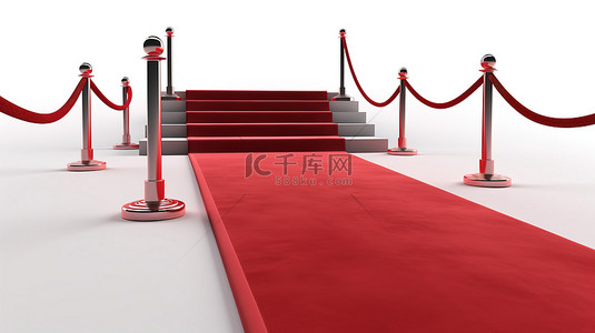 全网独家独款字背景图片_独家贵宾入口 3d 渲染红地毯和路径障碍，用于名人派对和高端活动，白色背景