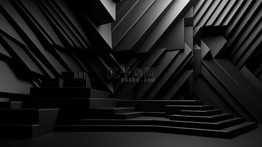 黑暗的房间背景图片_黑暗的房间站在 3d 抽象黑色几何背景