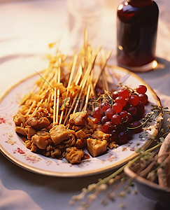 美味的食物，如油条和鸡肉