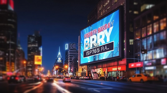 3D 渲染的黑色星期五广告牌照亮了城市的夜晚