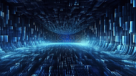 网络空间中的高速数据传输蓝色几何线落在数字流3D渲染中
