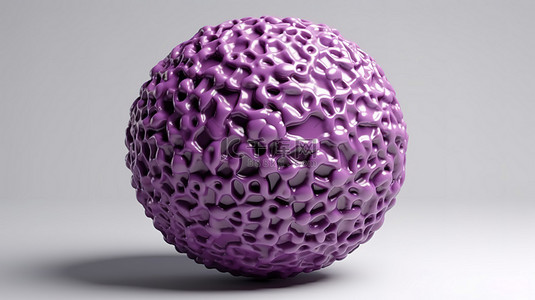 在 3D 渲染中用装饰石膏关闭白色背景紫色体积球体上的几何球