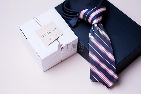 封背景图片_盒子顶部有一封感谢信，上面系着领带