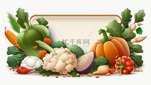 植物营养背景图片_蔬菜白色品种丰富营养边框背景