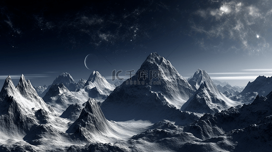 月亮背景图片_山脉雪山星空风景装饰图案月亮背景