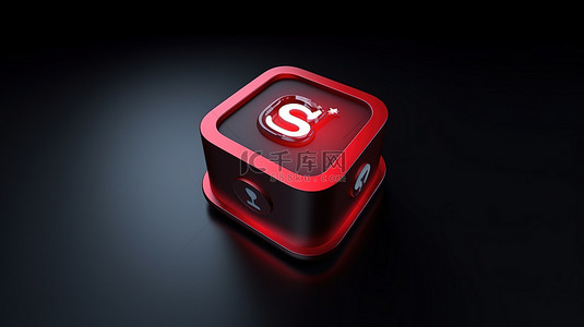 音乐的播放器背景图片_带有 3D 渲染播放器按钮的红色社交媒体图标符号的前视图