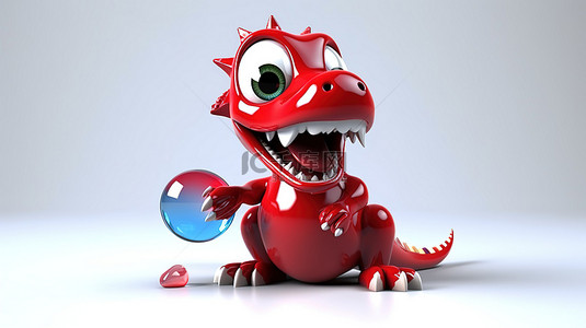深卡通背景图片_有趣的 3D 恐龙人物抓着深红色的玻璃珠