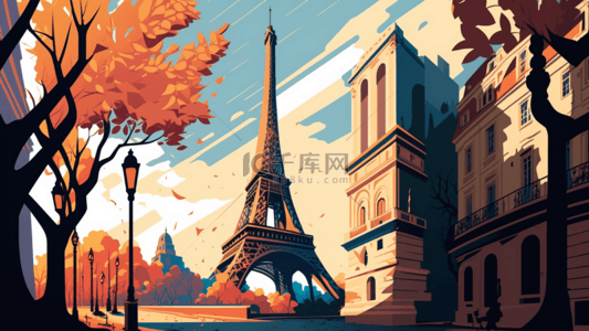 巴黎铁塔的秋天背景