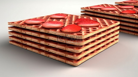 3D 渲染中的草莓酥脆威化饼