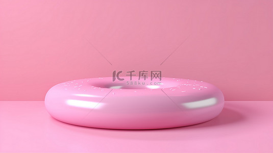 粉红色柔和背景下充气圆圈的 3D 渲染
