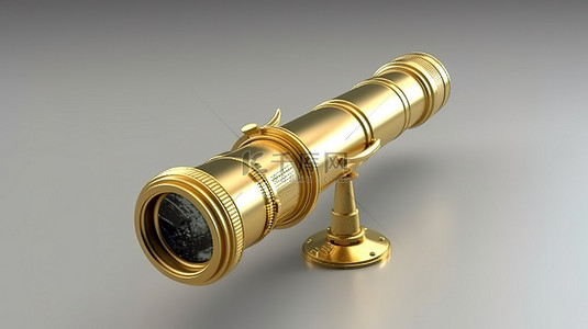 白色背景上具有金色复古外观 3D 渲染的古董望远镜