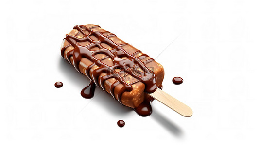 巧克力味牛奶背景图片_美味的巧克力味冰淇淋棒在 3D 呈现的干净白色背景下融化