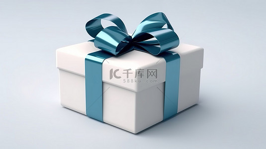 正宗 3 维白色礼物盒，带光泽蓝色丝带蝴蝶结