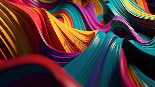 彩色丝带背景图片_现代抽象背景下 3D 呈现的未来派彩色丝带浪潮
