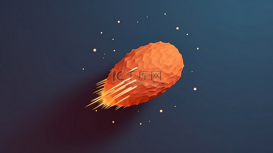 流星彗星或火球的平面图标在 3D 渲染中用于彩色背景上的天文学网站和应用程序