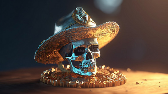 卡通剑背景图片_aave 海盗主题帽子剑和头骨与加密货币的 3d 渲染