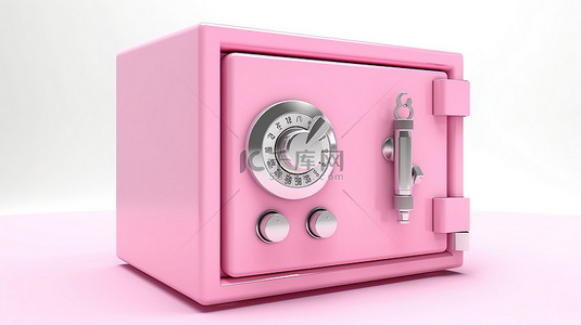 十二月插图背景图片_3d 插图卡通风格粉色钱保险箱白色背景