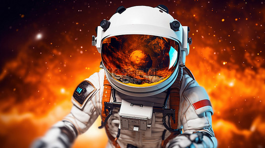 游戏背景图片_戴着 VR 耳机的宇航员的搞笑 3D 描绘