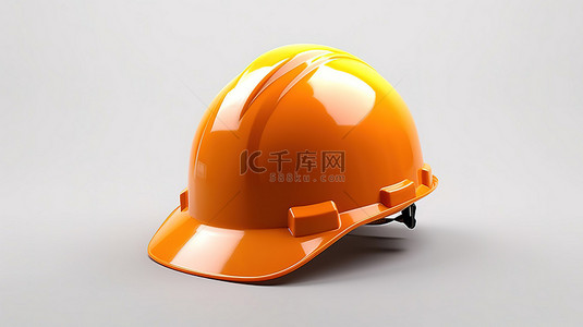安全帽背景图片_3d 渲染白色背景与亮橙色安全帽