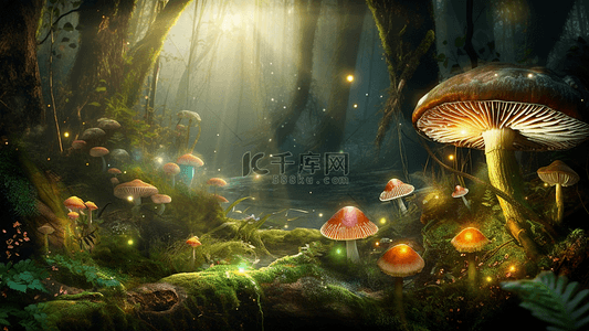 森林蘑菇光背景