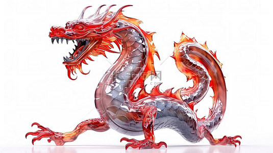 魔术背景图片_充满活力的 3D 插图，描绘了白色背景下火热姿态的彩色红色东方龙