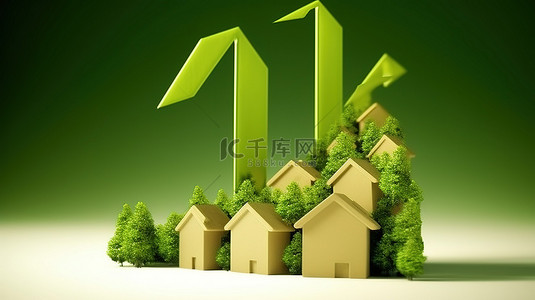 房地产业务不断取得成功 绿色箭头的 3d 插图