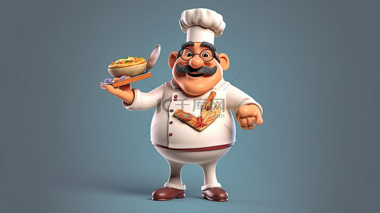厨师卡通背景图片_异想天开的 3D 艺术作品描绘了一个俏皮的卡通厨师