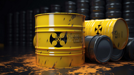 化石油工业背景图片_细菌学警告黄色钢桶含有危险物质 3d 插图