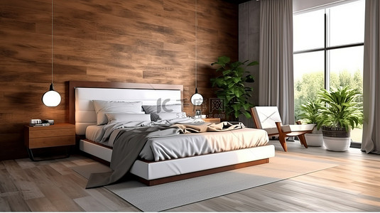 用白色和棕色让你的卧室焕发活力，与现代灵感形成鲜明对比