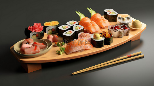 传统日本寿司拼盘渲染