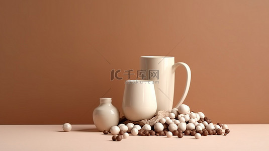 创意橙色背景图片_巧克力牛奶色样机背景概念的 3D 渲染