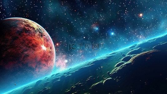 迷人的宇宙外太空行星星系和恒星的 3D 插图