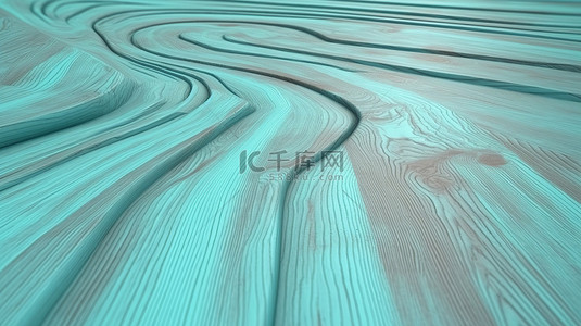 舒缓的蓝色木质纹理，具有风景背景的弧形设计 3D 插图