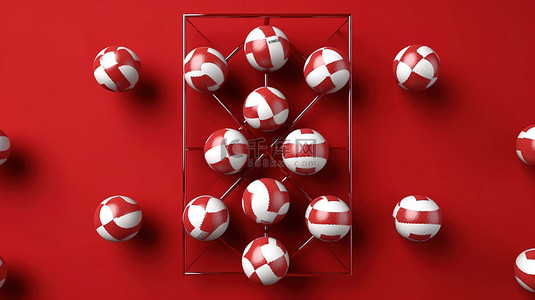 篮球比赛背景背景图片_3d 渲染 tic tac toe 游戏与篮球球在充满活力的红色背景