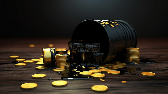 黑油桶和金币价格细分的概念图