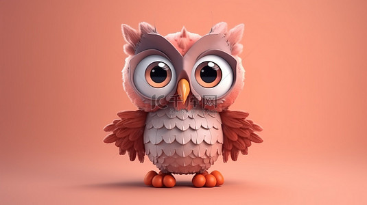 猫头鹰卡通人物的可爱 3D 渲染