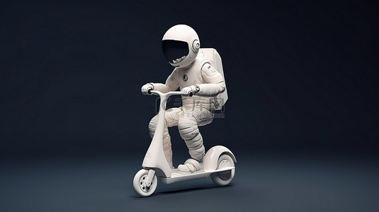 3D 艺术设计中宇航员骑推滑板车的插图
