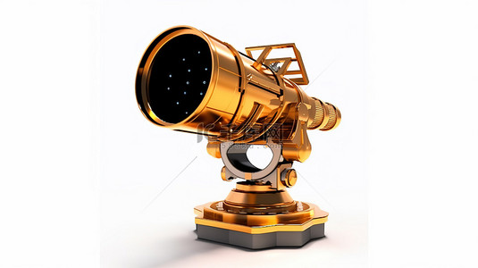闪闪发光的荣誉奖杯哈勃太空望远镜在 3D 渲染的白色背景上闪闪发光