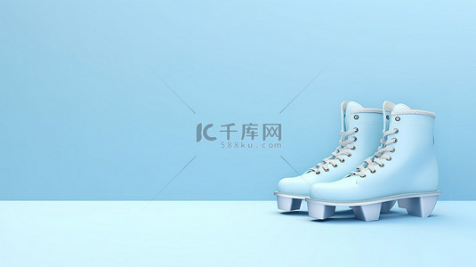 冰冷的蓝色溜冰鞋设置在 3D 渲染的柔和柔和的背景上