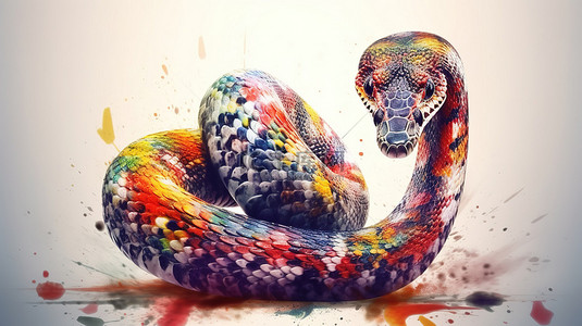 抽象蛇设计背景图片_水彩野生动物蛇数字艺术渲染