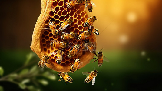 一群人踢足球背景图片_树枝上挂着一个蜂巢，上面有一群蜜蜂