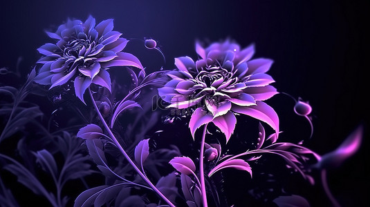 紫色花背景图片_3D 插图中深色背景下的月光紫色花朵
