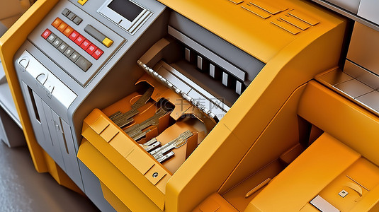 银行柜员背景图片_银行内置信用卡 ATM 机，可实现极端近距离视图 3D 渲染