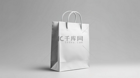 可持续包装设计牛皮纸袋，带有白色装饰和灰色背景3D渲染模型的促销广告