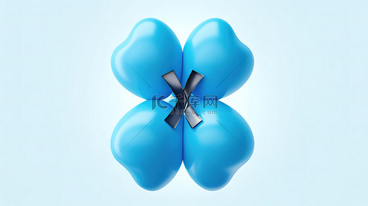 由蓝色气球制成的卡通字体字母 x 的高级 3D 插图，对字体的搞笑诠释